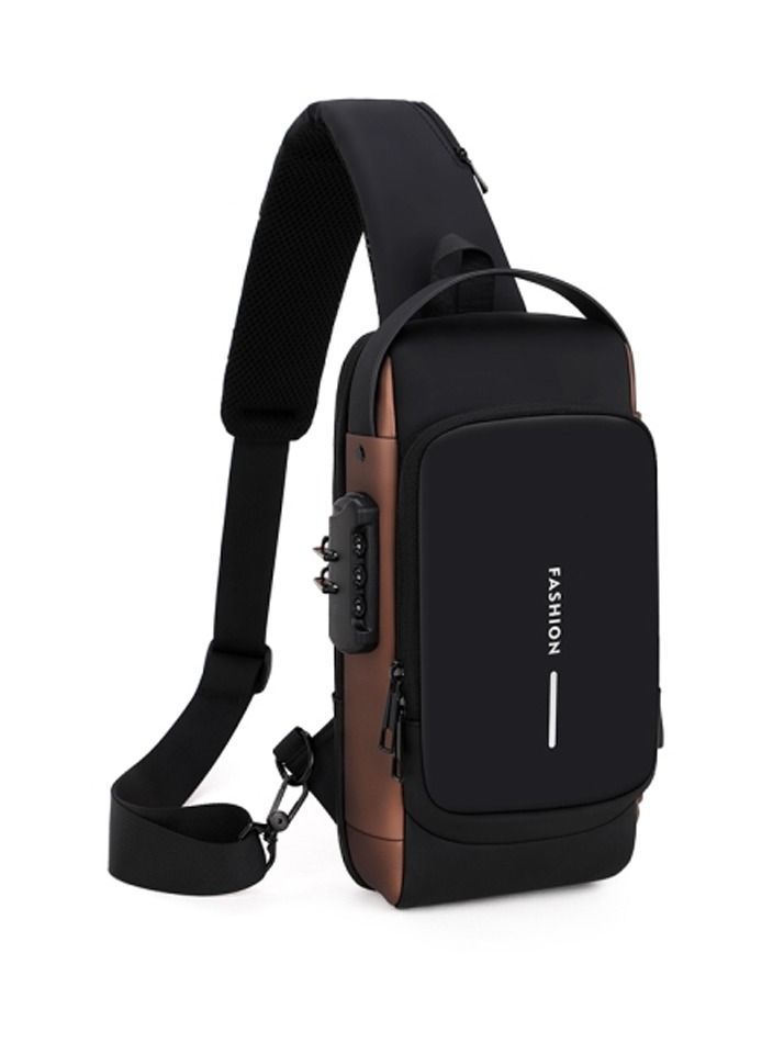 Anti-Theft Sling Bag Business Men Bag Chest Crossbody Bags with USB Charging Port Waterproof Small Backpack for Outdoor Work Hiking Running Sport Travel Bag Black - Image 2