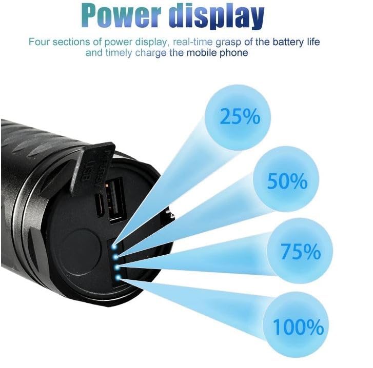Deoxys 200000 High Lumen TypeC USB Rechargeable Tactical Lantern Super Bright LED Flashlight Waterproof Handheld Flashlight with 5 Modes for Camping Emergency Hiking - Image 3