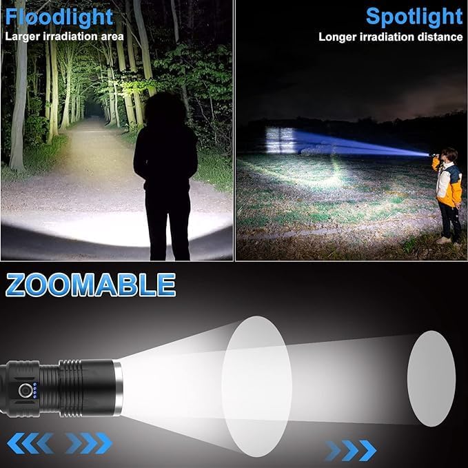 Deoxys 200000 High Lumen TypeC USB Rechargeable Tactical Lantern Super Bright LED Flashlight Waterproof Handheld Flashlight with 5 Modes for Camping Emergency Hiking - Image 4