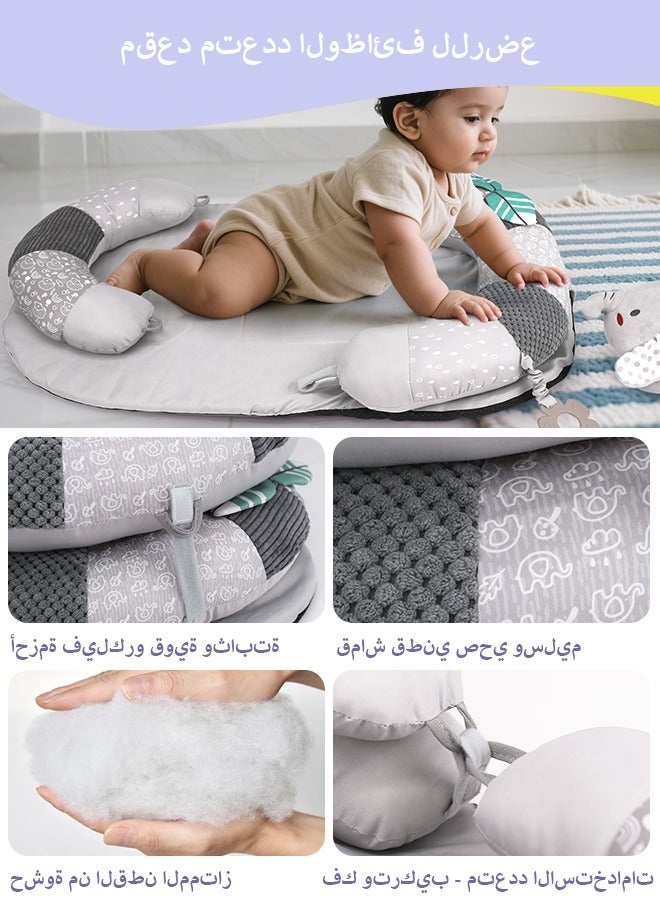 Beauenty Baby Play Mat for Infants, Soft Foam Activity Gym with Detachable Tummy Time Pillow, Sit-Me-Up Floor Seat for Newborns  Toddlers, Portable, Reversible, Grey - Image 2