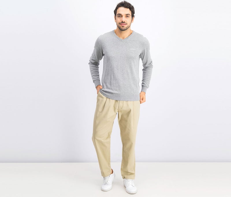 Hackett Men V-Neck Embroidered Logo Sweater, Heather Grey - Image 4