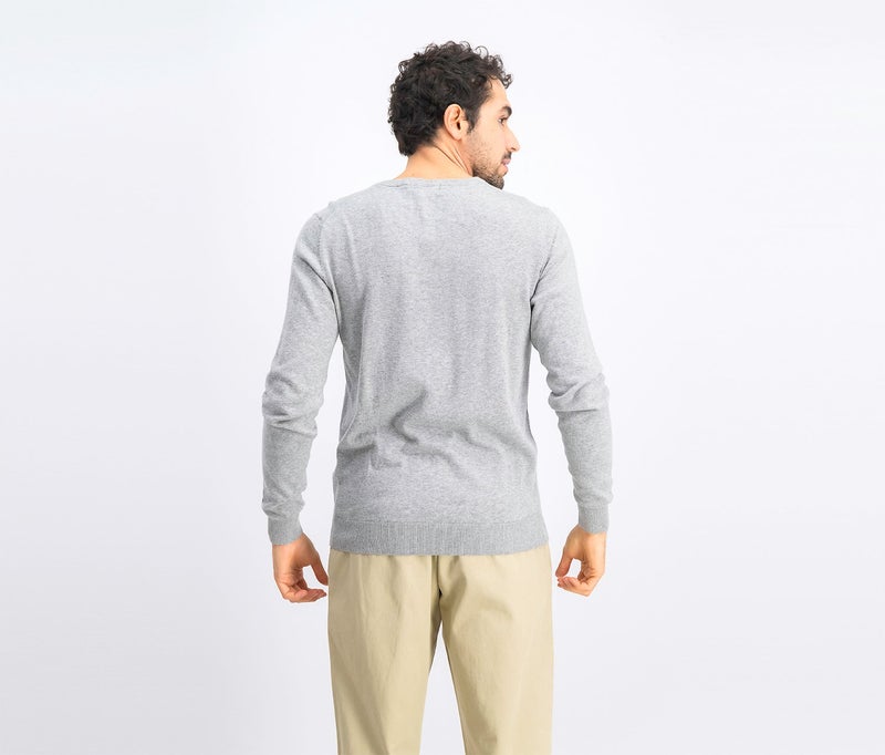 Hackett Men V-Neck Embroidered Logo Sweater, Heather Grey - Image 2