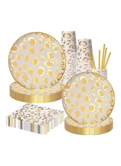 Leopard Print Party Supplies-Leopard Print Party Tableware Set Including Leopard Print Party Plates Cups Napkins Straws for Leopard Print Baby Shower Jungle Safari Animal Decorations