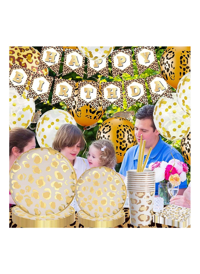 SYOSI - Leopard Print Party Supplies-Leopard Print Party Tableware Set Including Leopard Print Party Plates Cups Napkins Straws for Leopard Print Baby Shower Jungle Safari Animal Decorations - Image 1