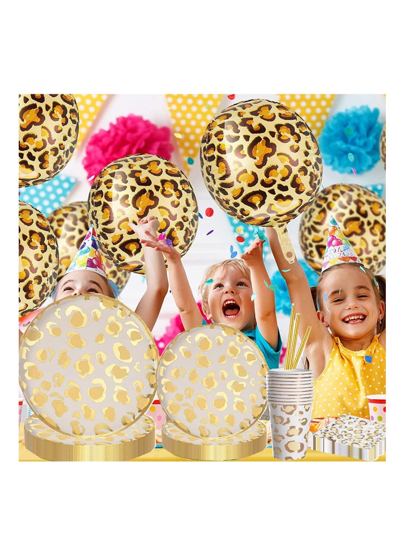 SYOSI - Leopard Print Party Supplies-Leopard Print Party Tableware Set Including Leopard Print Party Plates Cups Napkins Straws for Leopard Print Baby Shower Jungle Safari Animal Decorations - Image 1