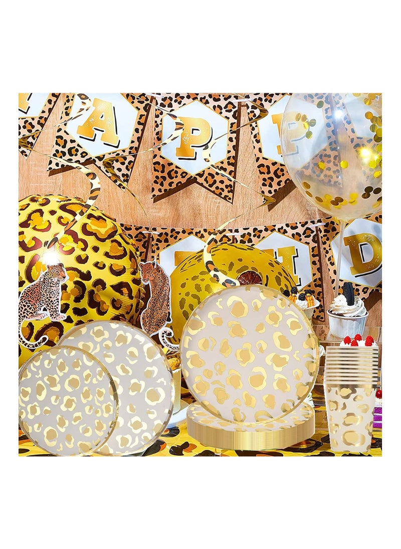 SYOSI - Leopard Print Party Supplies-Leopard Print Party Tableware Set Including Leopard Print Party Plates Cups Napkins Straws for Leopard Print Baby Shower Jungle Safari Animal Decorations - Image 1