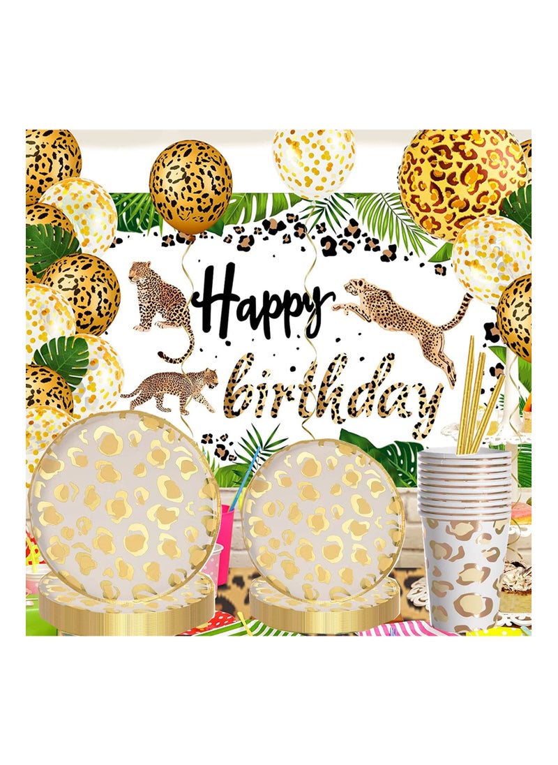 SYOSI - Leopard Print Party Supplies-Leopard Print Party Tableware Set Including Leopard Print Party Plates Cups Napkins Straws for Leopard Print Baby Shower Jungle Safari Animal Decorations - Image 1