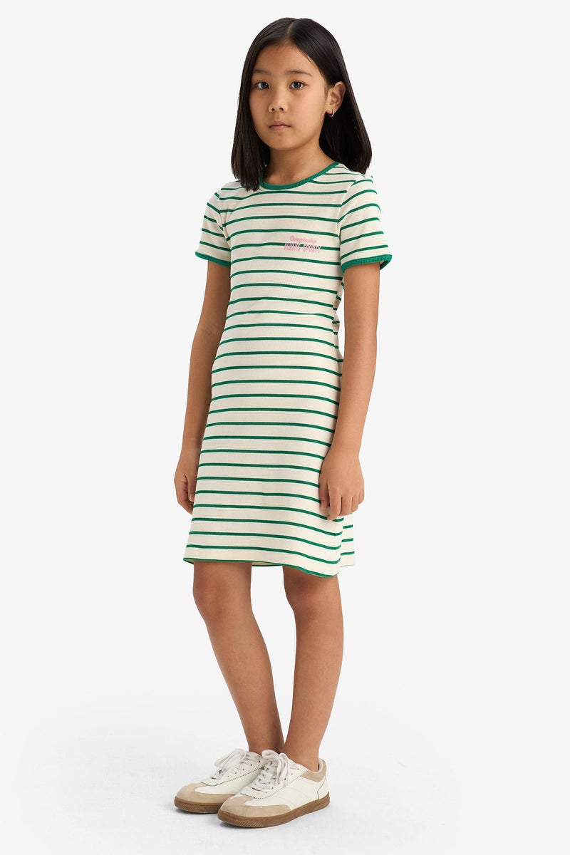 DeFacto Green Girl Girl Crew Neck Ribbed Camisole Striped Dress Casual - Image 5