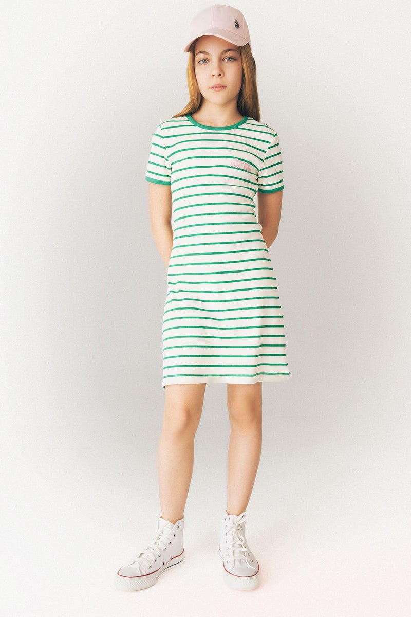 DeFacto Green Girl Girl Crew Neck Ribbed Camisole Striped Dress Casual - Image 4