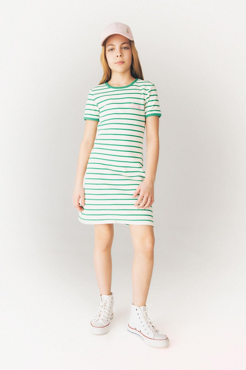 DeFacto Green Girl Girl Crew Neck Ribbed Camisole Striped Dress Casual - Image 3