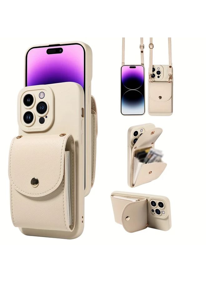 حافظة هاتف بيج من الجلد الصناعي لهاتف iPhone 12 Mini مع حزام كتف متقاطع - Image 1