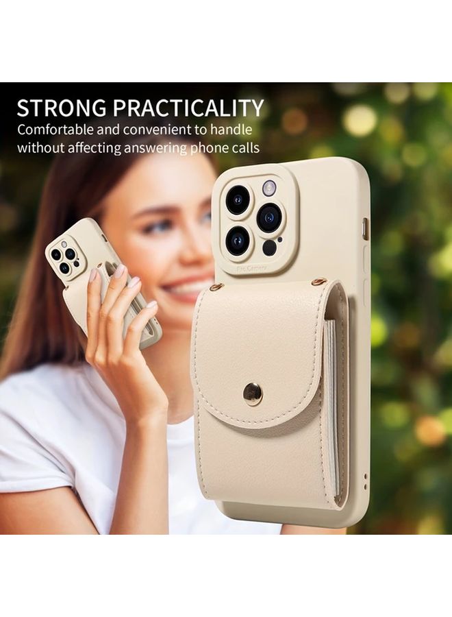 حافظة هاتف بيج من الجلد الصناعي لهاتف iPhone 12 Mini مع حزام كتف متقاطع - Image 5