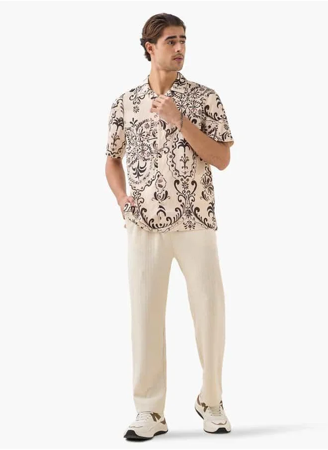Lee Cooper Lee Cooper Printed Regular Fit Shirt with Camp Collar