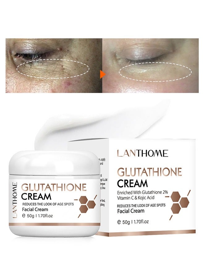 Lanthome Glutathione White Cream, Kojic Acid Brighting Dark Spots Acne Scars Intensively Hydrating Soothing Cream 50g - Image 1