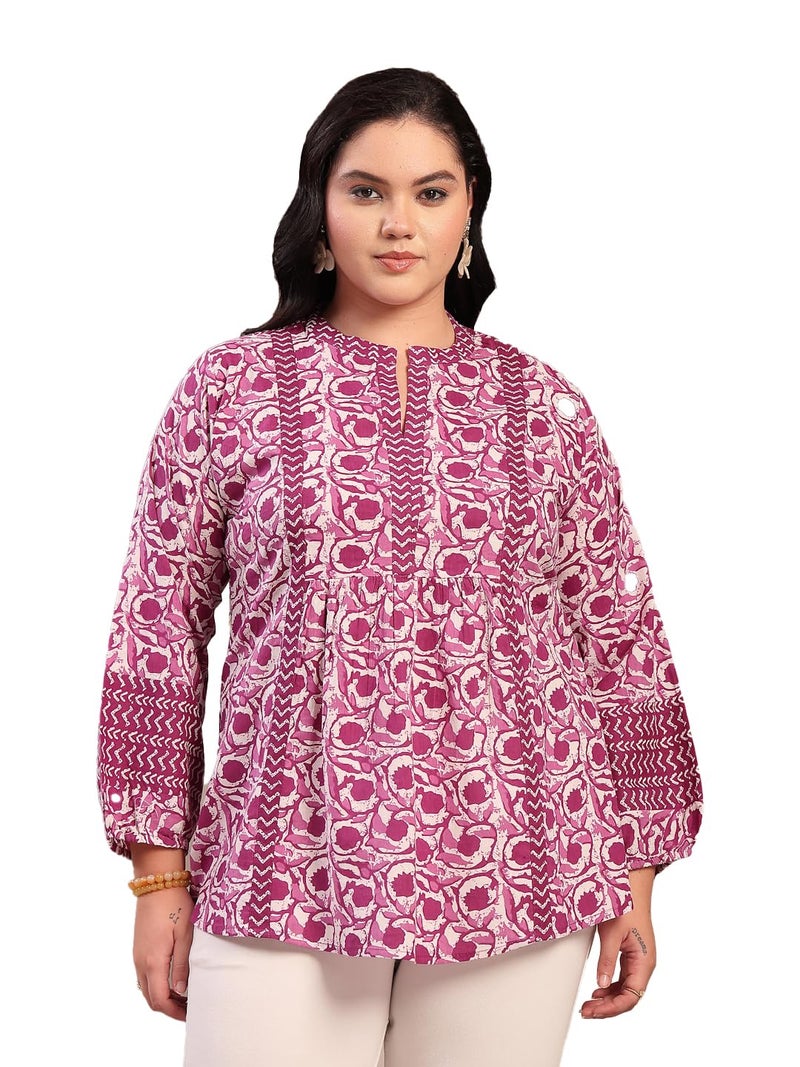Stylum Women's Plus Size Purple Floral Printed Cotton Top - Image 1