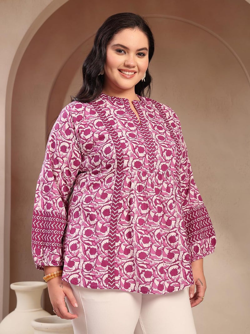 Stylum Women's Plus Size Purple Floral Printed Cotton Top - Image 3