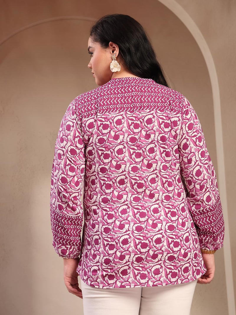 Stylum Women's Plus Size Purple Floral Printed Cotton Top - Image 2