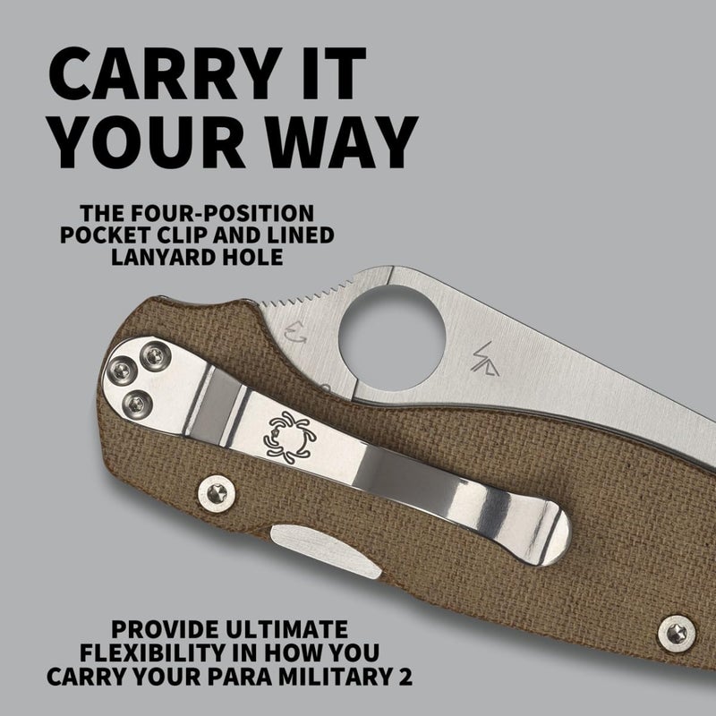 Spyderco سكين سبايدركو بارا ميلتاري 2 بتوقيع مع شفرة من فولاذ CPM Cru-Wear بطول 3.47" ومقبض ميكارتا فاخر - حافة مستقيمة - C81MPCW2 - Image 4