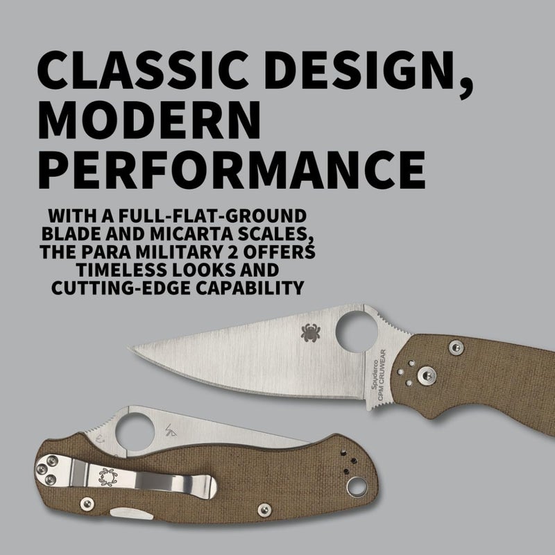 Spyderco سكين سبايدركو بارا ميلتاري 2 بتوقيع مع شفرة من فولاذ CPM Cru-Wear بطول 3.47" ومقبض ميكارتا فاخر - حافة مستقيمة - C81MPCW2 - Image 3