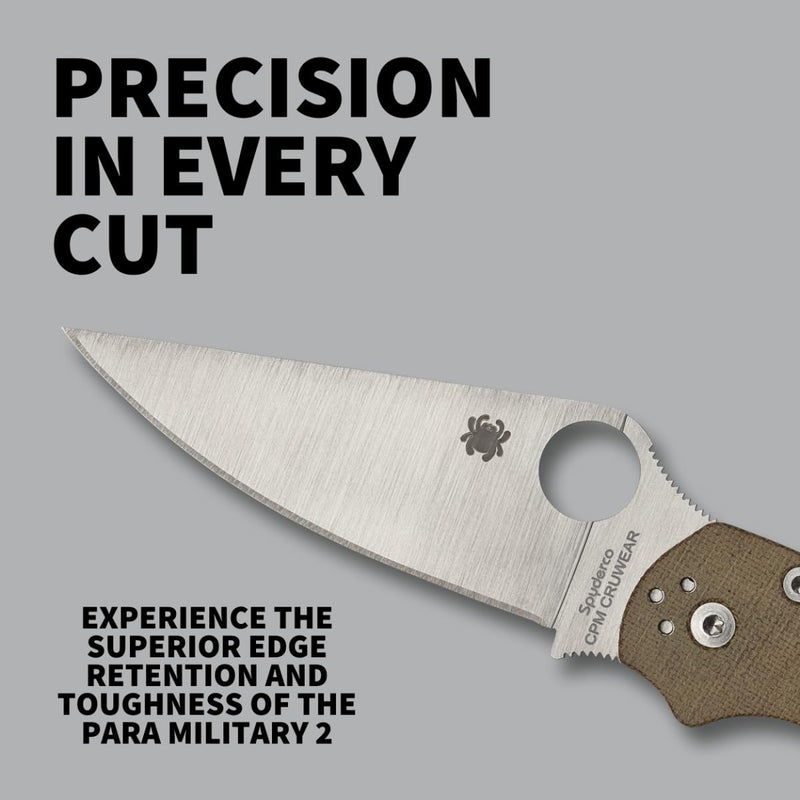 Spyderco سكين سبايدركو بارا ميلتاري 2 بتوقيع مع شفرة من فولاذ CPM Cru-Wear بطول 3.47" ومقبض ميكارتا فاخر - حافة مستقيمة - C81MPCW2 - Image 2
