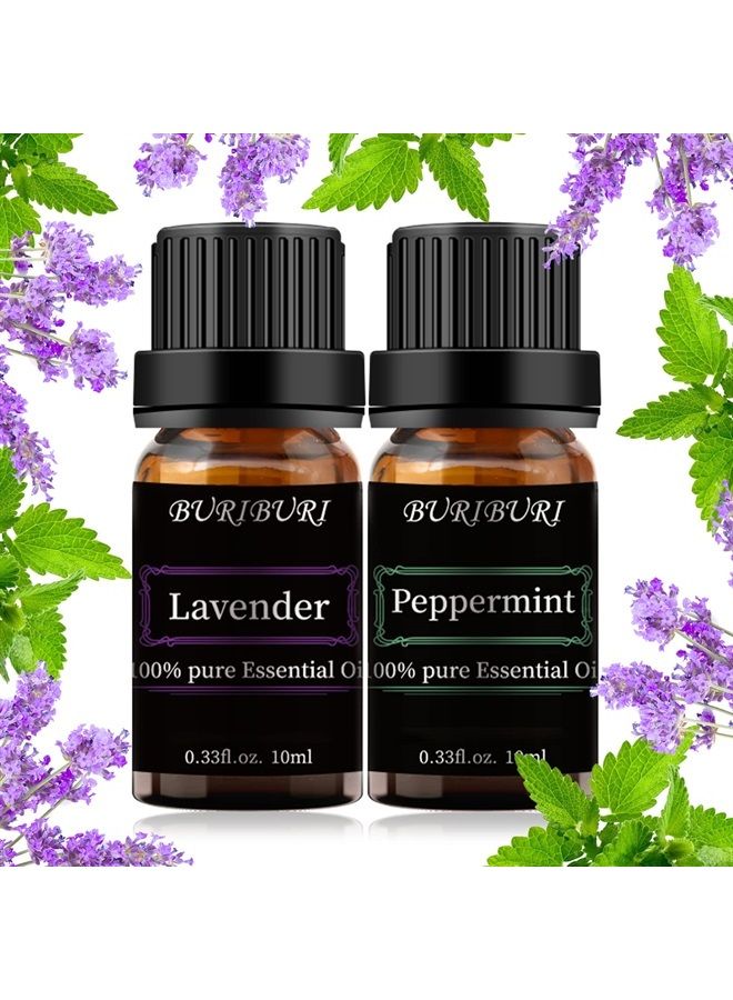 BURIBURI Lavender and Peppermint Essential Oil, 100% Pure, Undiluted, Natural, Organic Aromatherapy Essential Oils Gift Set, 10MLx2 - Image 1