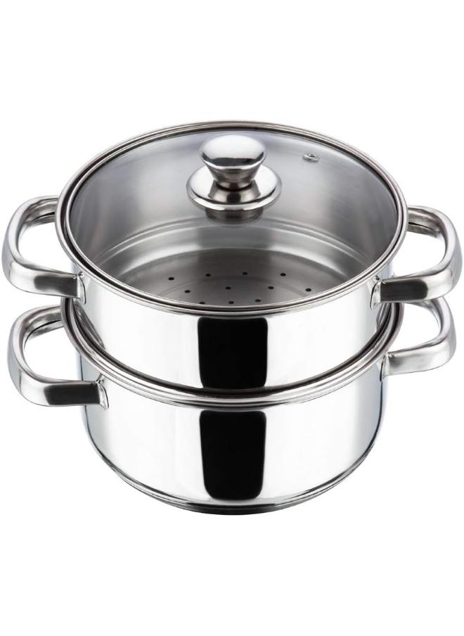 VINOD صانع البخار من الفولاذ المقاوم للصدأ 2 طبقة / مومو / موداك مع غطاء زجاجي ومقابض مثبتة - Image 1