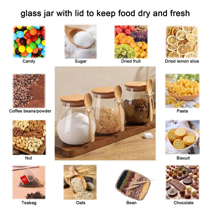 CNWSGEM Sugar Bowls Sugar Container 25.36 FL OZ Glass Coffee Canister Airtight Food Storage Jar with Lid and Spoon Candy Jar Coffee Bar Accessories Storage Beans Powder (Round) - Image 4
