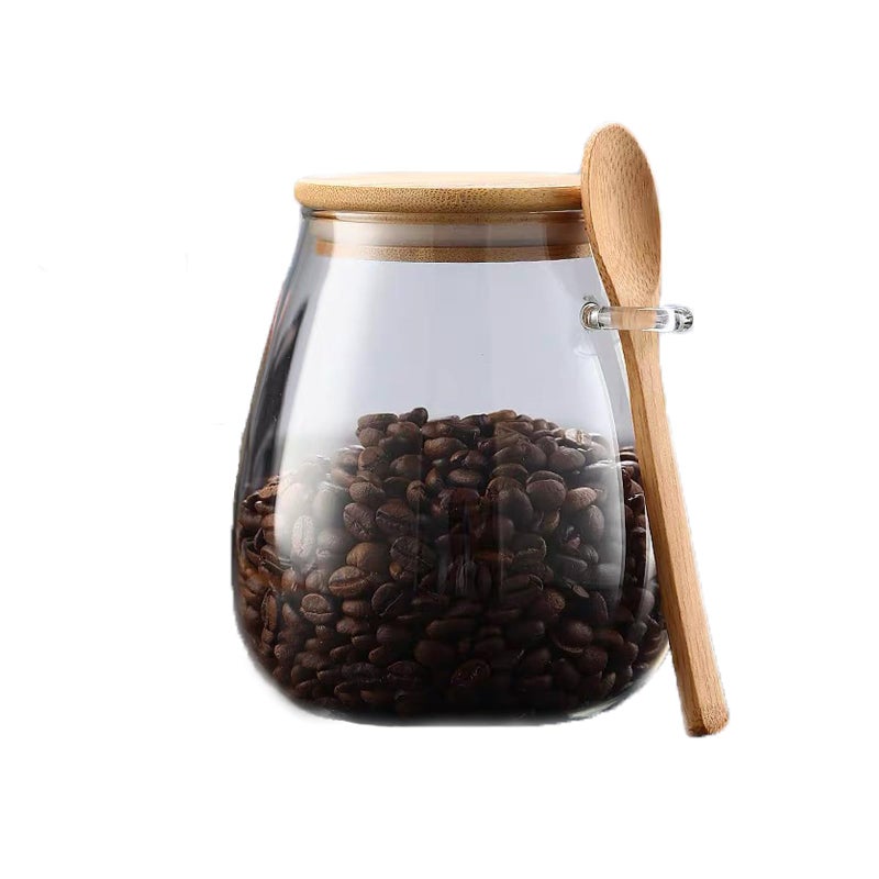CNWSGEM Sugar Bowls Sugar Container 25.36 FL OZ Glass Coffee Canister Airtight Food Storage Jar with Lid and Spoon Candy Jar Coffee Bar Accessories Storage Beans Powder (Round) - Image 1