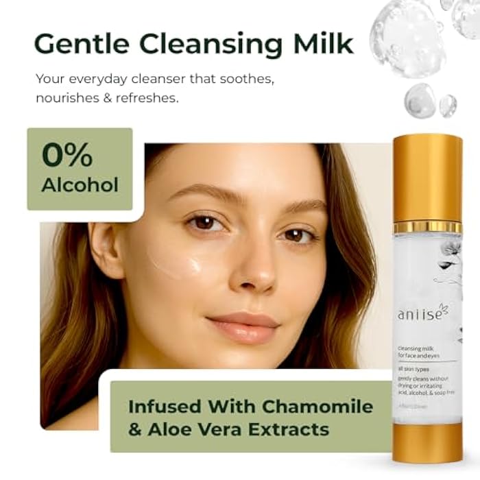 aniise Cleansing Milk for Face & Eyes – Makeup Remover & Hydrating Cleanser with Glycerin, Aloe Vera & Chamomile – Refines Pores, Promotes Even Complexion – For All Skin Types – 4 fl oz (120 mL) - Image 2