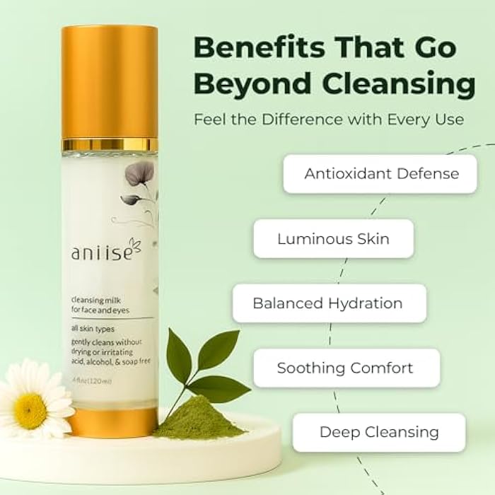aniise Cleansing Milk for Face & Eyes – Makeup Remover & Hydrating Cleanser with Glycerin, Aloe Vera & Chamomile – Refines Pores, Promotes Even Complexion – For All Skin Types – 4 fl oz (120 mL) - Image 5