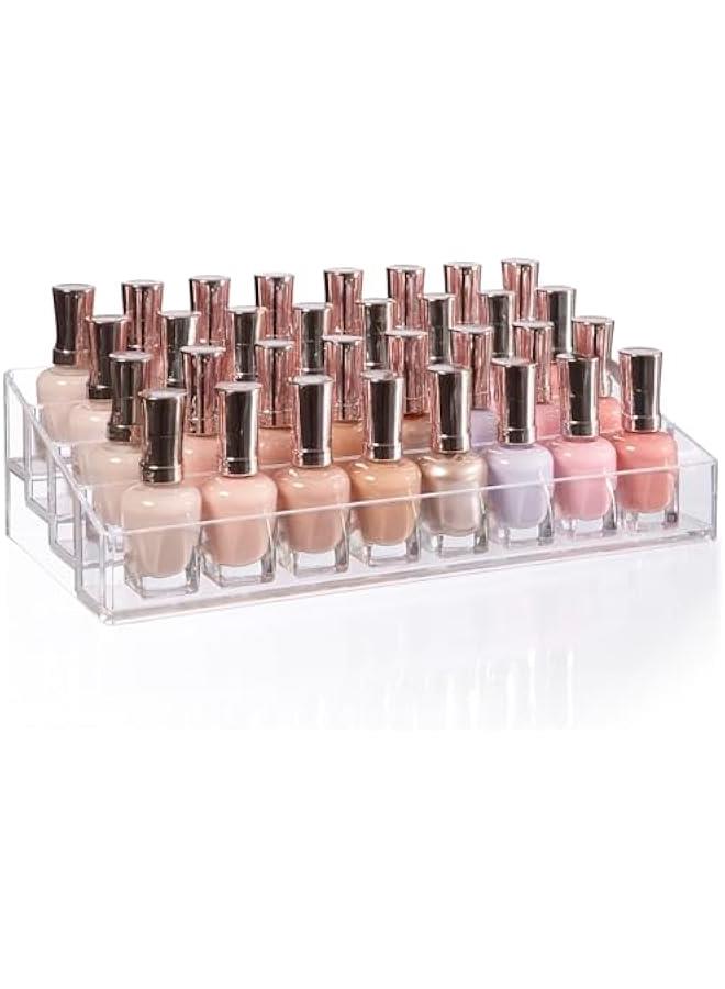 Arabest Multi-Level Nail Polish Bottle Holder | Clear Plastic Organizer Rack for up to 40 Nail Polish Bottles, Rectangular 4 Tiered Vanity Display Stand for Makeup and Eyeshadow Palettes | Made in USA  - Image 1