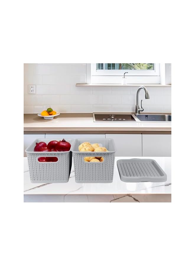 Green Tiger 2 Pack Vegetable Storage Set, Potato Onion Garlic Storage Set, Kitchen Canisters Vegetable Keeper Containers With Aerating Holes And Lid, Vegetable Storage Box Tin With Handle - Image 5