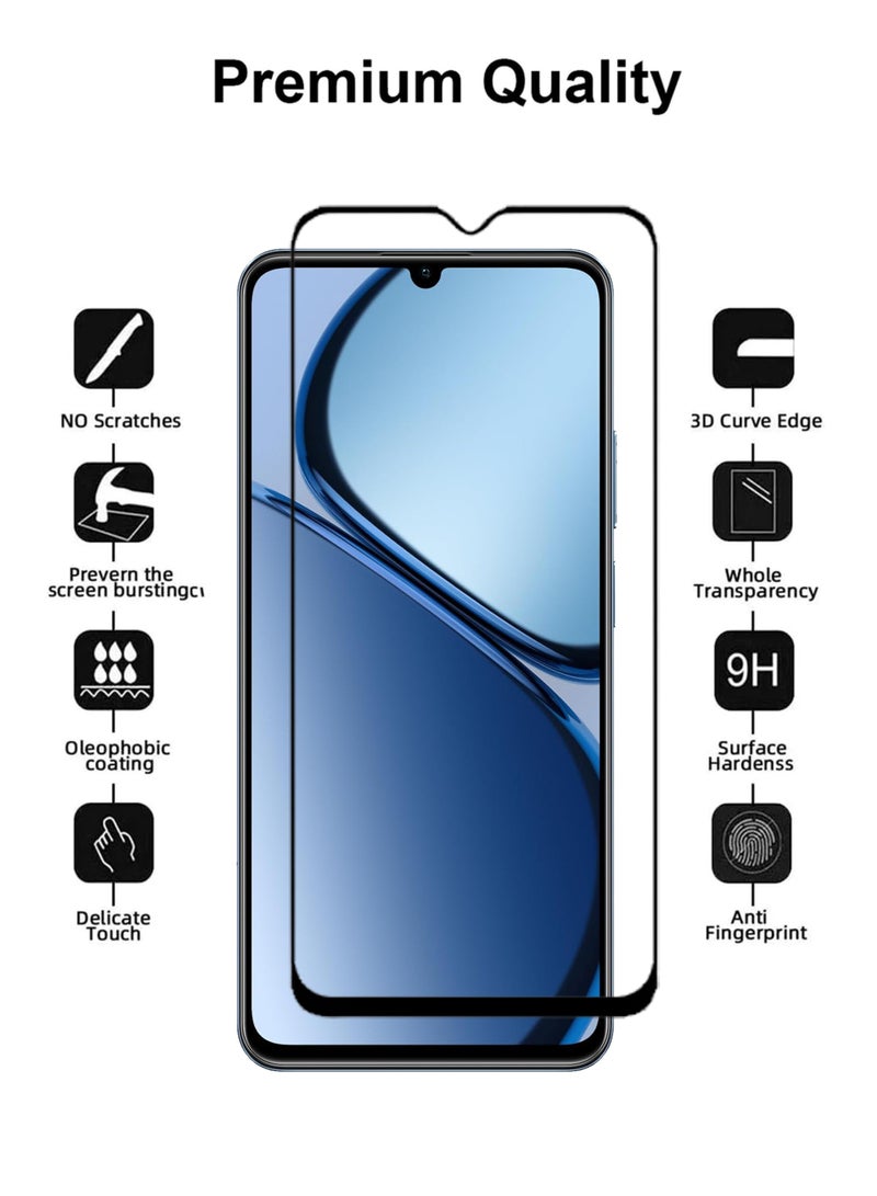 واقي شاشة Realme C63 - واقي شاشة من الزجاج المقوى من الحافة إلى الحافة، شفافية عالية، لمسة دقيقة، مضاد للانفجار، حواف مقوسة ناعمة، تركيب سهل - Image 2