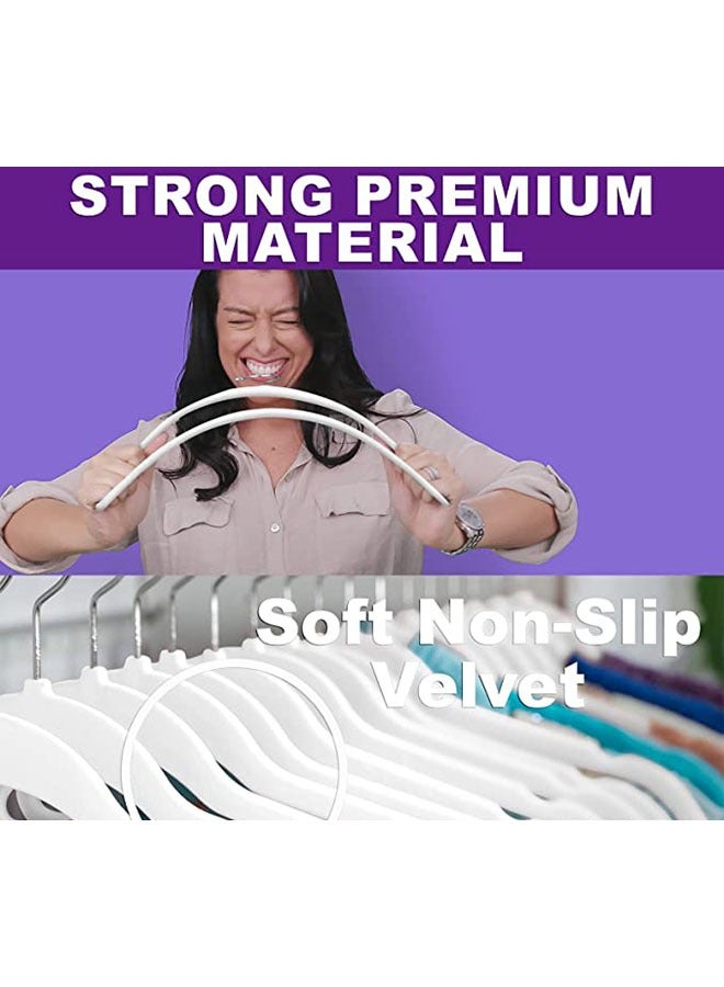 Premium Velvet Hanger (Pack of 50) Heavy Duty - Non-slip - Velvet Suit Hanger White - Chrome Hook, Space Saving Hanger - Image 3