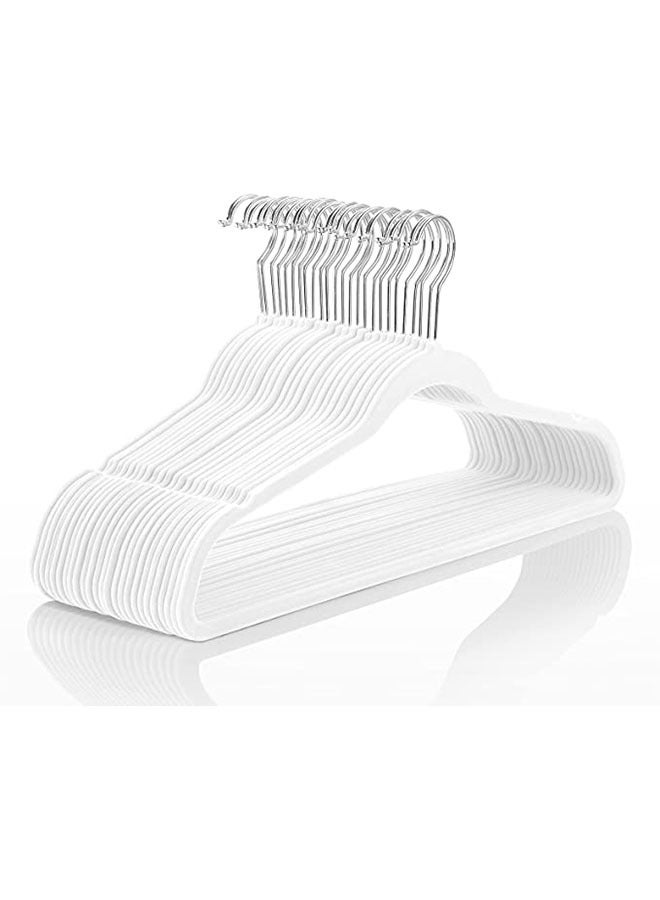 Premium Velvet Hanger (Pack of 50) Heavy Duty - Non-slip - Velvet Suit Hanger White - Chrome Hook, Space Saving Hanger - Image 1
