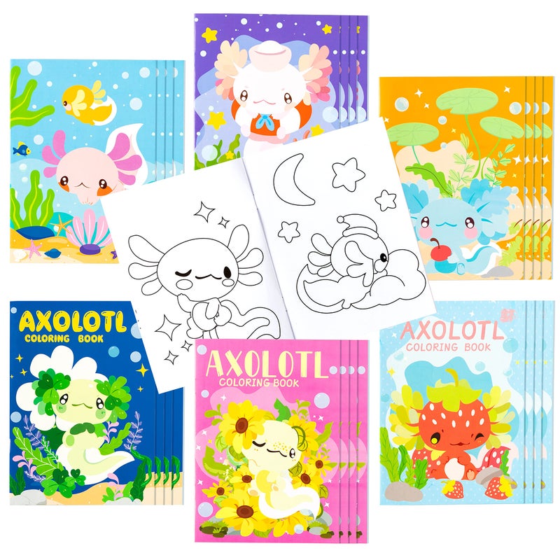Dvbonike 24Pcs Axolotl Coloring Books Amphibian Theme DIY Art Booklet with Cool Drawing Patterns Birthday Party Favors Halloween Gifts Home School Classroom Activity Supply for Kids Age 48 - Image 2