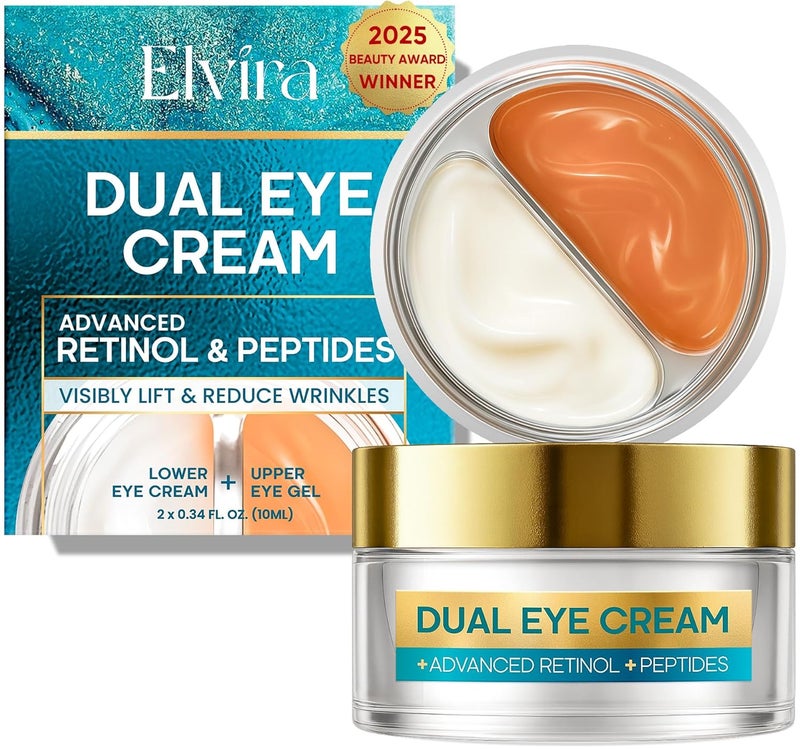 Elvira Dual Eye Cream for Dark Circles Puffiness Eye Bags Wrinkles AntiAging Tightening and Moisturizing with Advanced Retinol FivePeptide Complex and Stem Cell Extracts 068 OZ - Image 1