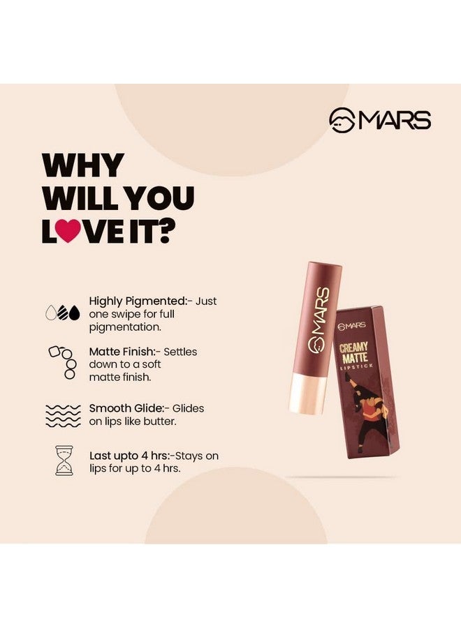 مارس أحمر شفاه MARS Creamy Matte Long Lasting للنساء | أحمر شفاه كريمي | تطبيق بلمسة واحدة | ناعم وخفيف الوزن (3.2 جم) (22-Ballroom Passion) - Image 4