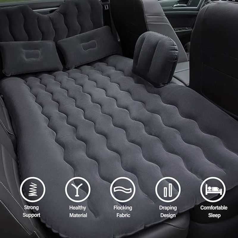 Pickup Truck Air Mattress: Black Double-Sided Flocked, Secure Head Protection, Elevated Side Barriers - Multifunctional 3-In-1 Design, Portable Carry Bag, Inflatable Car Mattress for GMC Sierra Back S - Image 3