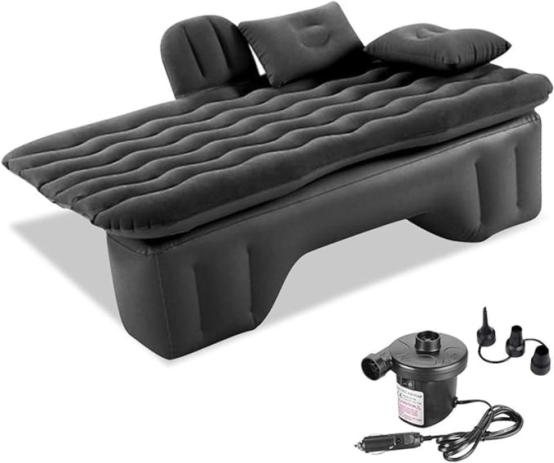 Pickup Truck Air Mattress: Black Double-Sided Flocked, Secure Head Protection, Elevated Side Barriers - Multifunctional 3-In-1 Design, Portable Carry Bag, Inflatable Car Mattress for GMC Sierra Back S - Image 1