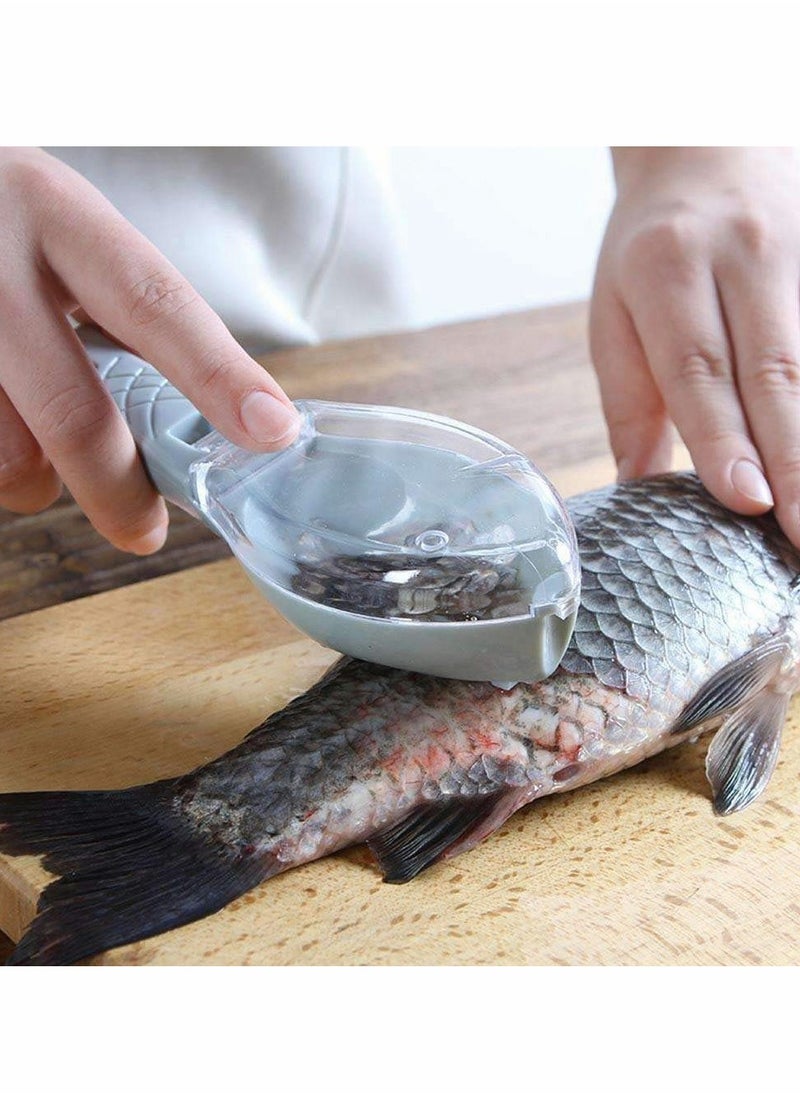 SYOSI - Household Kitchen Tools Fish Scale with Lid, Safe and Fun Scraping Fishing Scale Brush, Fast Remove Fish Skin Graters Cleaning Peeler Scaler Scraper Fish Shape Design (Blue) - Image 1