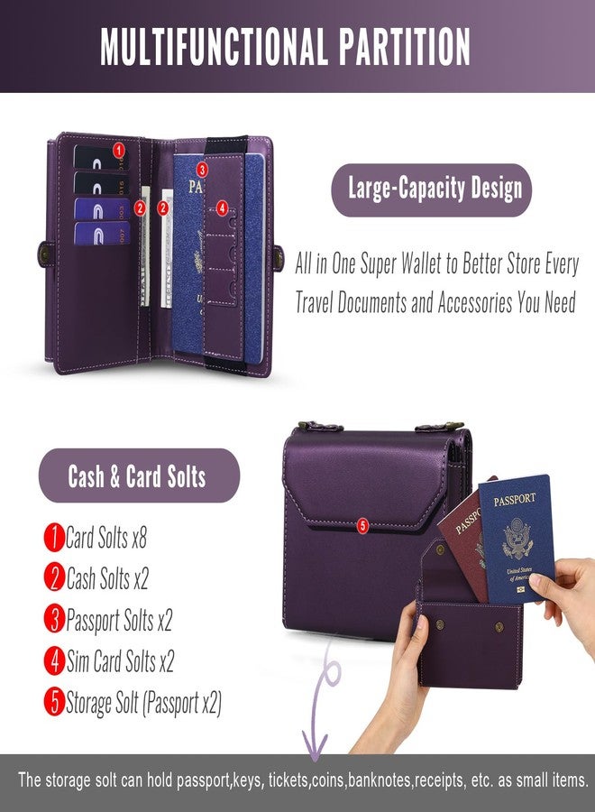 ASAPDOS RFID Blocking Family Passport Holder Wallet,Hold 2-3 Passports for Travel with Credit Card Slots & Wrist Strap, Purple - Image 2