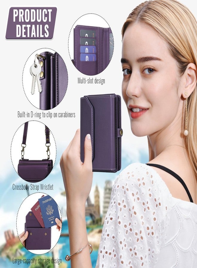 ASAPDOS RFID Blocking Family Passport Holder Wallet,Hold 2-3 Passports for Travel with Credit Card Slots & Wrist Strap, Purple - Image 3
