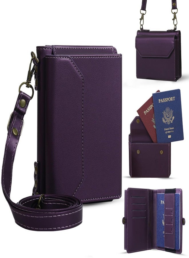 ASAPDOS RFID Blocking Family Passport Holder Wallet,Hold 2-3 Passports for Travel with Credit Card Slots & Wrist Strap, Purple - Image 1