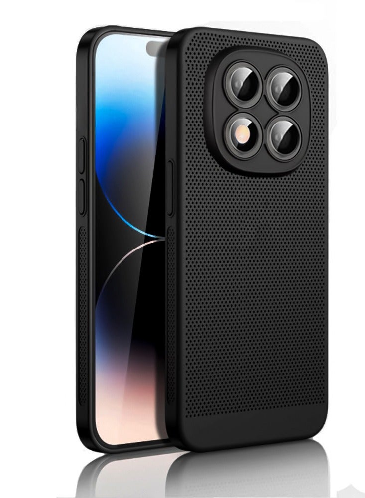 Heat Dissipation Case with Built in Camera Lens Protector Slim Fit Breathable Cooling Anti Fingerprint Hard PC Back Shockproof Cover For Xiaomi Redmi Note 14 Pro 4G (Black)