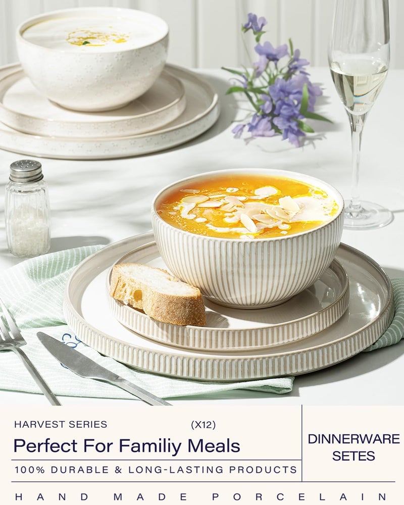 Getstar Dinnerware Sets Plates and Bowls Sets 105 Dish  8 Dish  6 Bowl for 4 Microwave Dishwasher Safe 12 PCS Ceramic Dinnerware Sets - Image 2