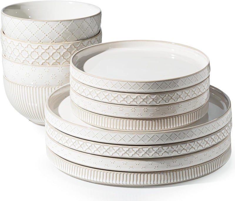 Getstar Dinnerware Sets Plates and Bowls Sets 105 Dish  8 Dish  6 Bowl for 4 Microwave Dishwasher Safe 12 PCS Ceramic Dinnerware Sets - Image 1