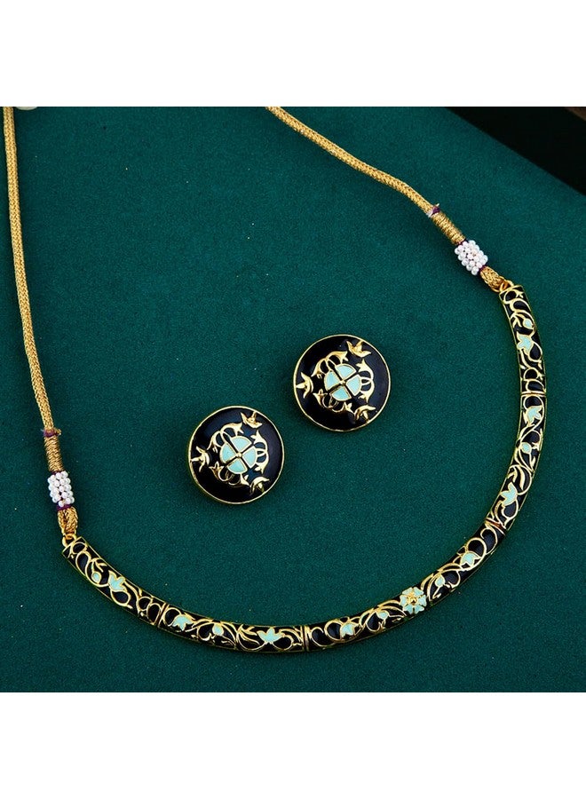 VOYLLA Tahira Bird and Floral Motifs Gold Necklace Set for Women - Image 2