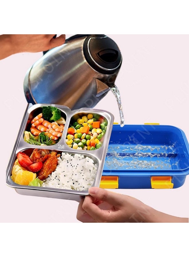 PLUSPOINT Bento Lunch Box Insulated Air Tight Lunch Box And Portable Utensils, Stainless Steel Lunch Containers, Leak Proof Bento Box For Kids, Adults, Men Women (3 Compartment-Blue), 750Ml - Image 5