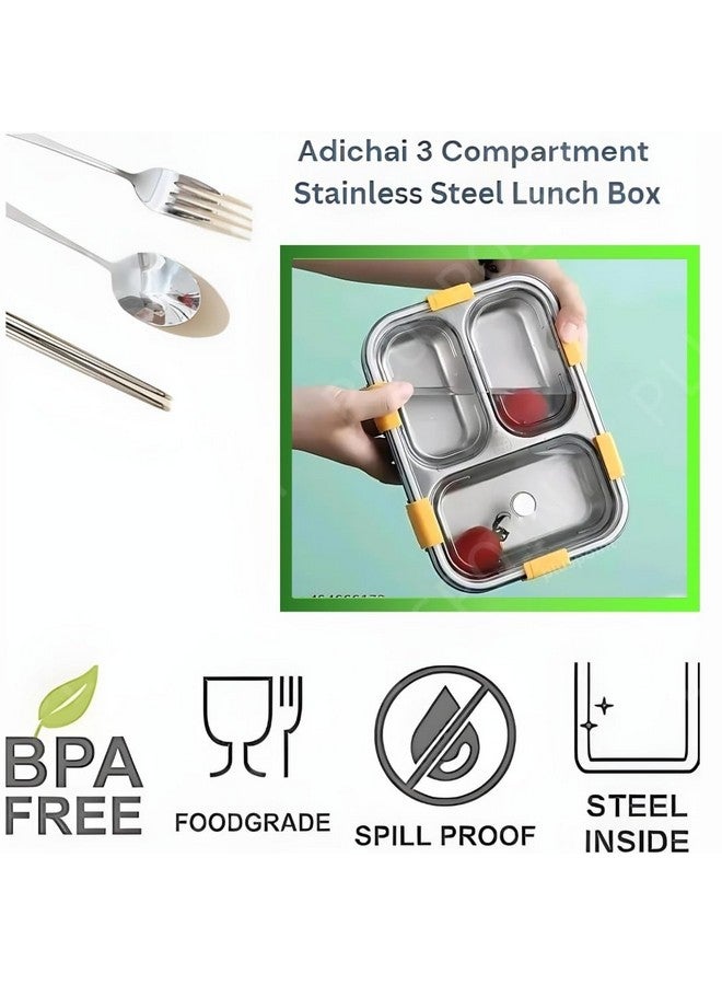 PLUSPOINT Bento Lunch Box Insulated Air Tight Lunch Box And Portable Utensils, Stainless Steel Lunch Containers, Leak Proof Bento Box For Kids, Adults, Men Women (3 Compartment-Blue), 750Ml - Image 4